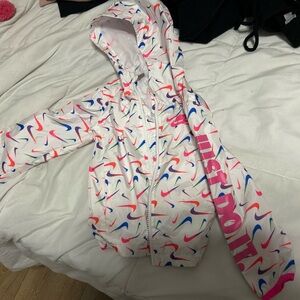 Nike Kids Jacket - White with Pink and Blue Swooshes